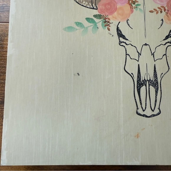Boho Vibes Floral Bull Skull Print Wall Hanging Home Decor 12”x12” Distress Look - Picture 8 of 8